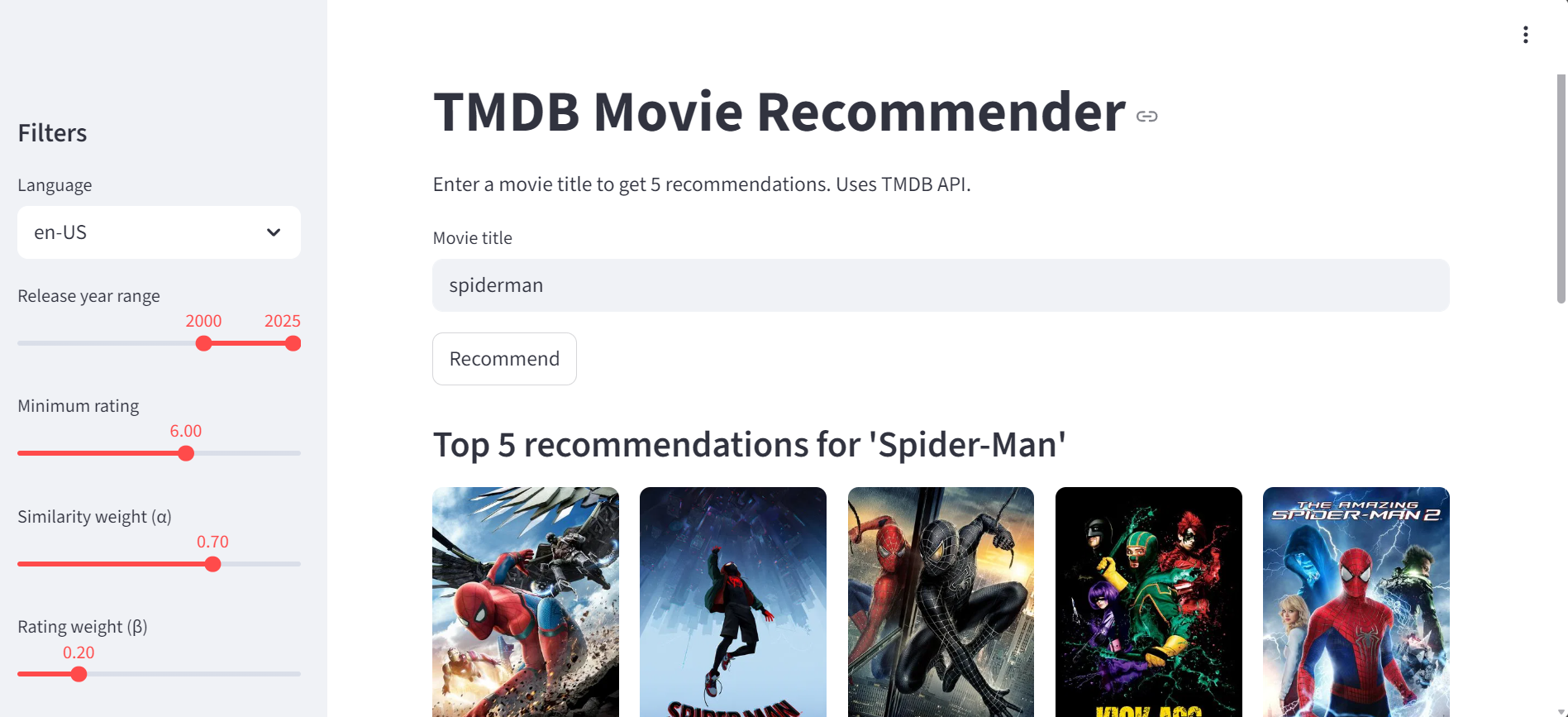 Movie Recommendation app screenshot